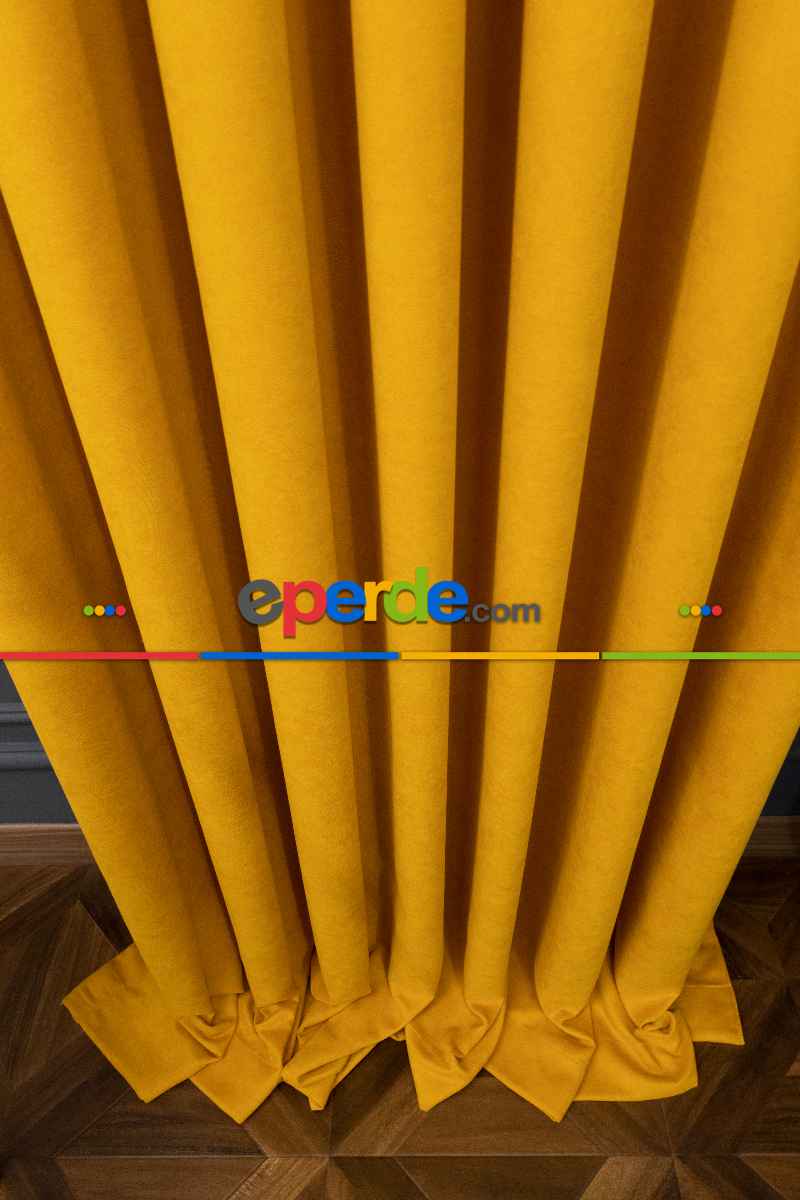 Koyu Sarı Rengi Düz Fon Perde En Dökümlü Fon Perde