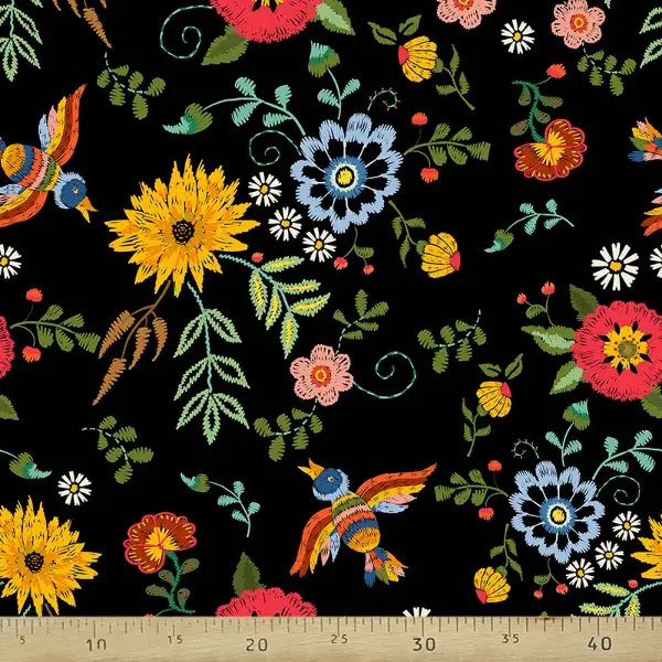 Çiçek Desenli Fon Perde Evm462 - Kumaşı Kalındır Duck Bezi Değildir.- Siyah-Kırmızı-Siyah Kırmızı-Çok Renkli