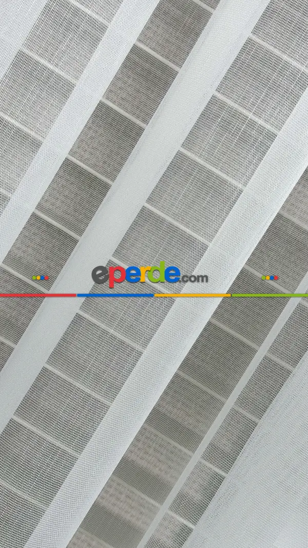 Ekru Etek Ucu Özel İplik Hafif Simli Damask Brode İşlemeli Tül Perde - Ağır Gramajlı Premium Nakışlı