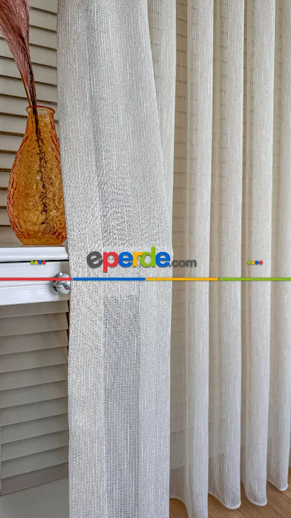 Mutfak Altın Simli Krem Keten Tül Perde - Ağır Gramajlı Premium