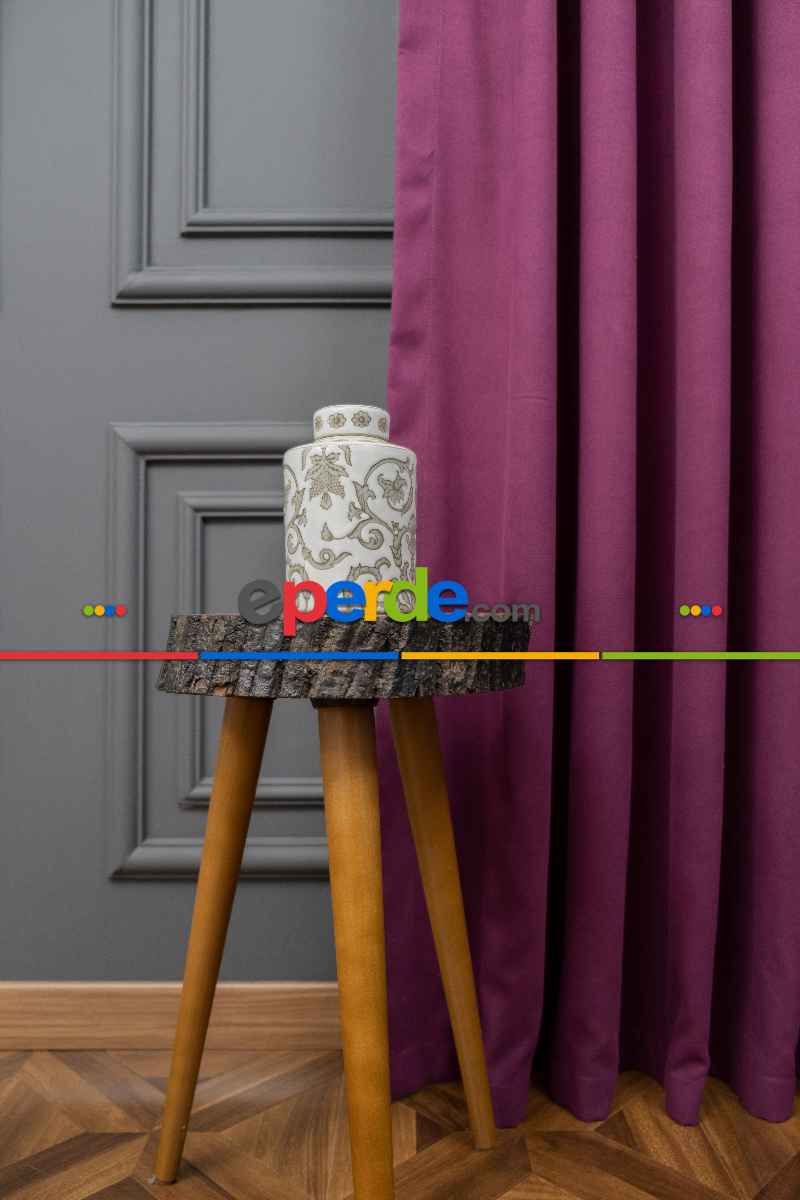 Salon - Vişne Rengi Düz Fon Perde Dökümlü En 