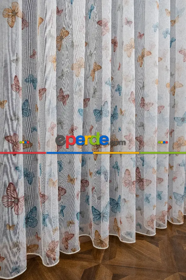 Brillant Kelebek Desen Model Tarz Tasarım Renkli Tül Perde - Kurşunlu Tül