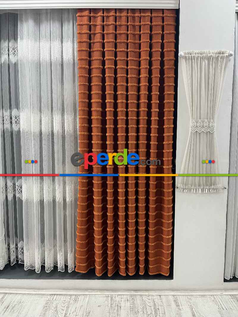 Yatak Odası - Padişah Desenli Keten Fon Perde - Bej