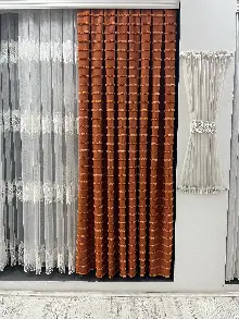 Padişah Desenli Keten Fon Perde - Bej