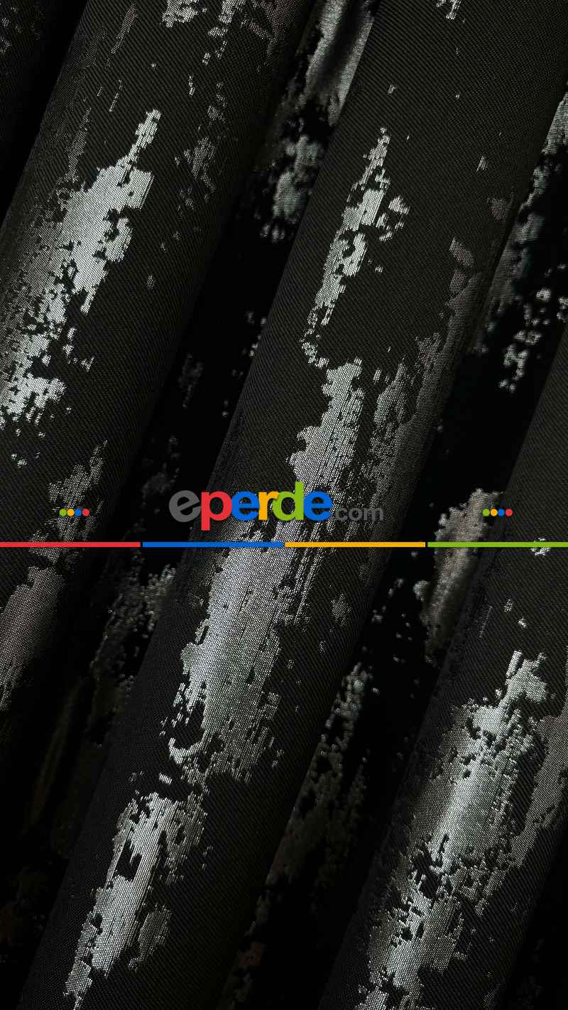 Qashe Marka Siyah Gümüş Fon Perde, Patine Desenli Jakar Dokuma Fon Perde - Ağır Gramajlı Premium Seri