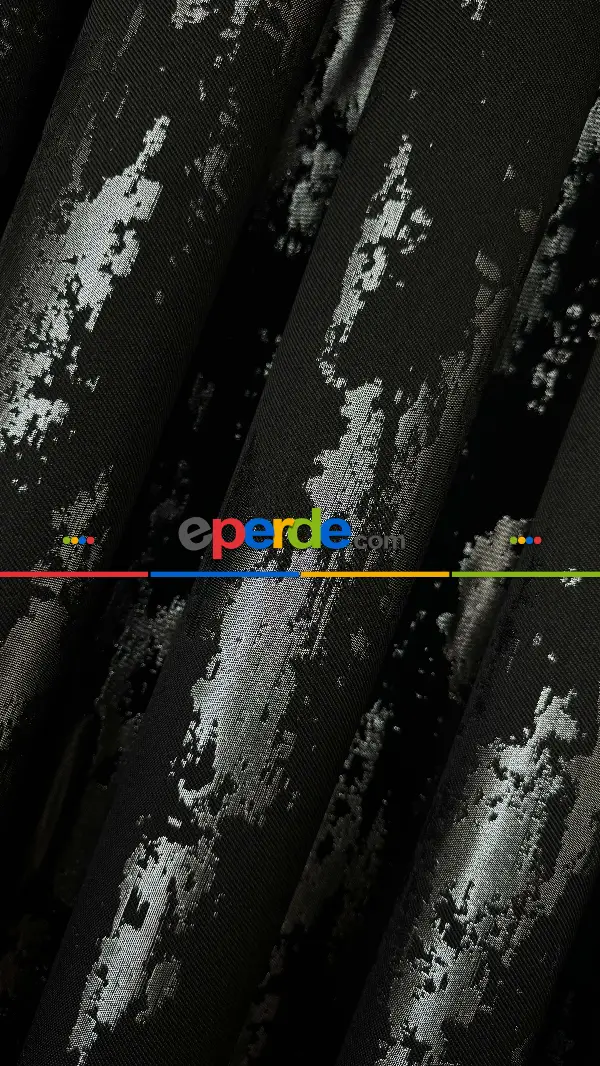 Qashe Marka Siyah Gümüş Fon Perde, Patine Desenli Jakar Dokuma Fon Perde - Ağır Gramajlı Premium Seri