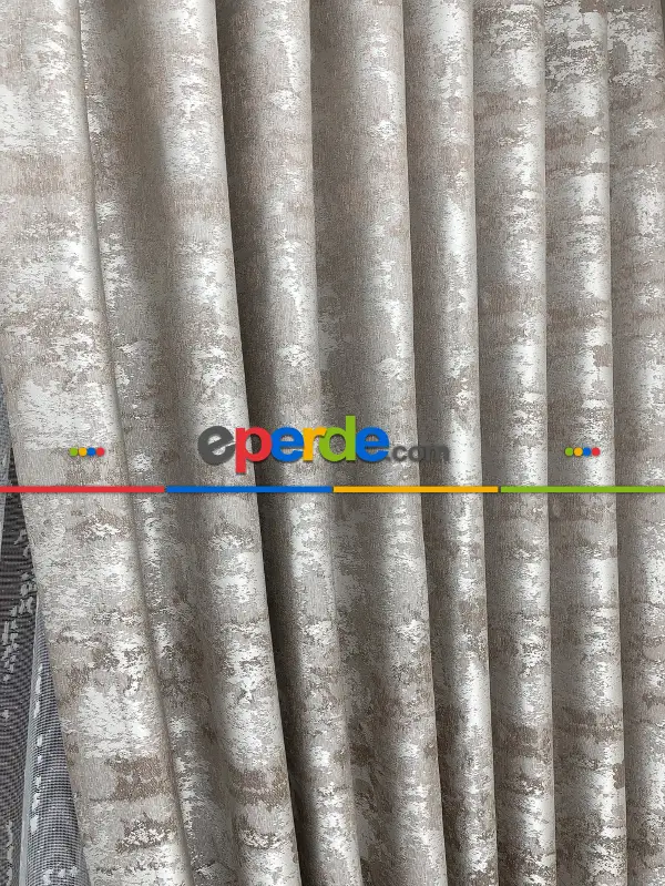 Bej - Katyonik Jakar Fon Perde- Bej