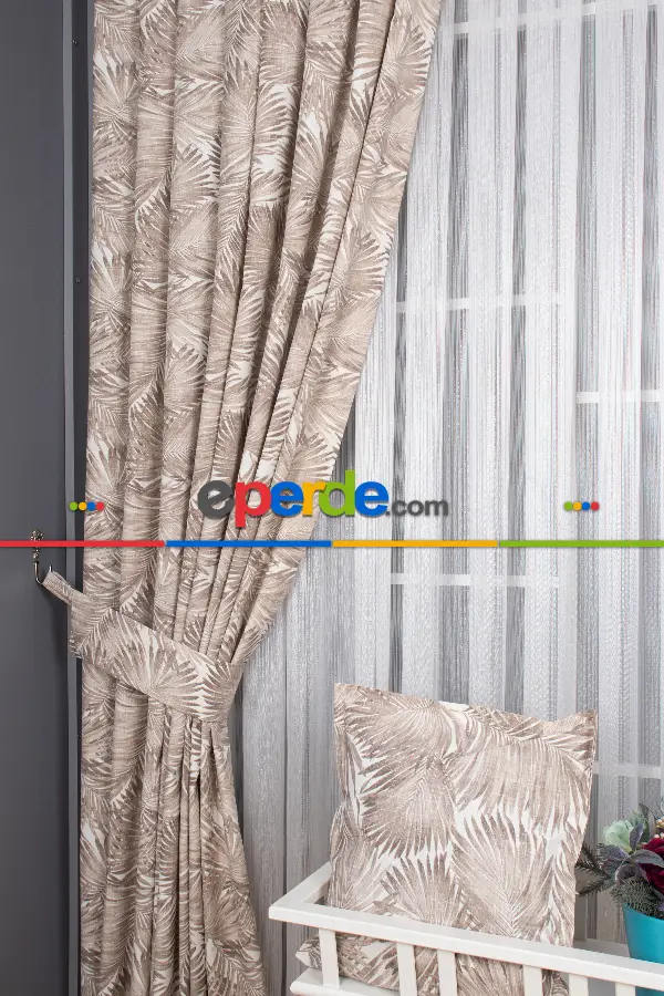 Yatak Odası - Tropikal Yaprak Desenli Fon Perde(leke Tutmaz)-  Çok Renkli 2