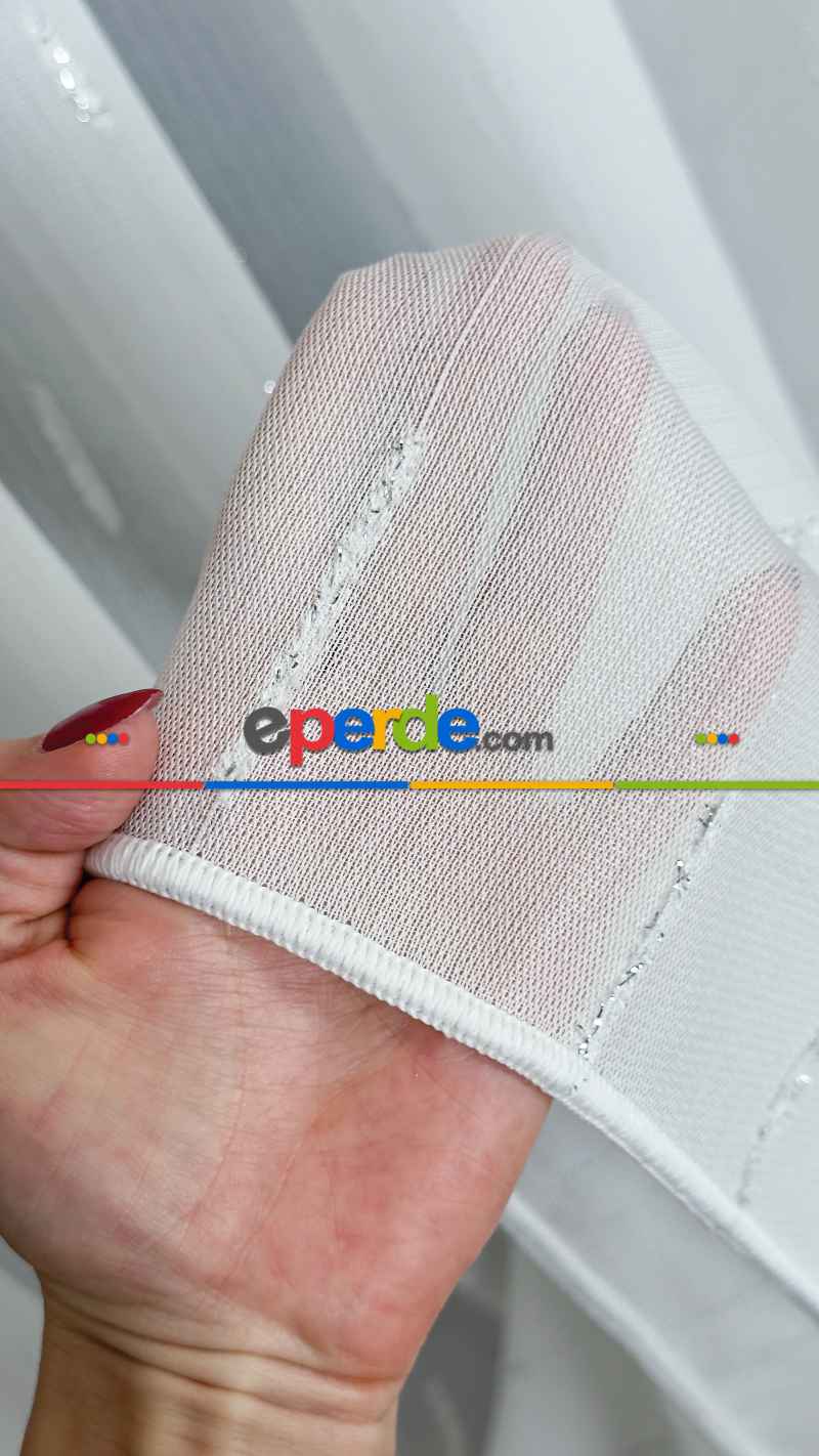 Düz Sade Tül, Sade Çizgili Tül Perde, Modern Ütü İstemez Kırışmaz Tül Perde, Havana Gümüş