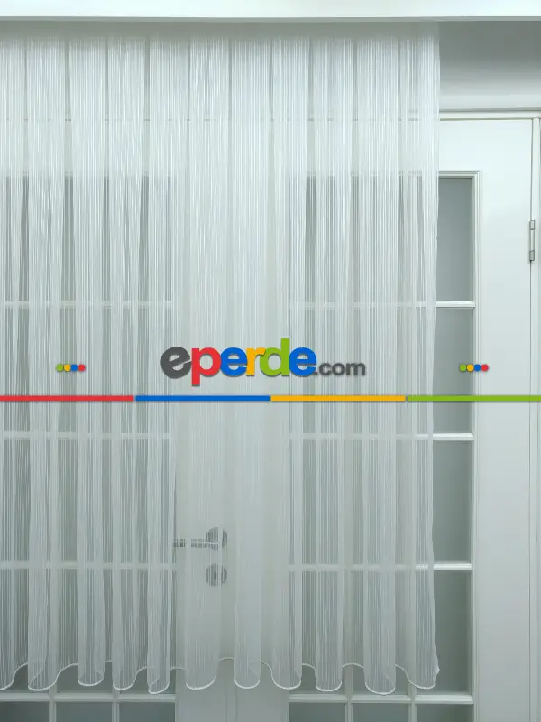 Mutfak Tül Perde - Pileli Düz Mutfak Perdesi- Ekru