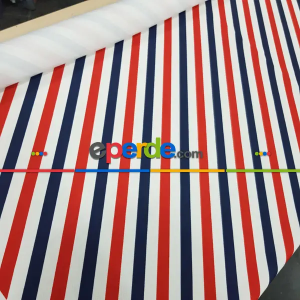 Çizgi Desenli Fon Perde Evm1133 Kumaşı Kalındır Duck Bezi Değildir- Lacivert-Kırmızı-Beyaz