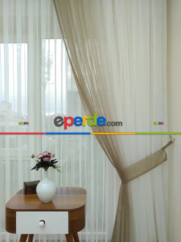 Ekru-bej Geçişli Tül Fon Perde#- Bej-ekru