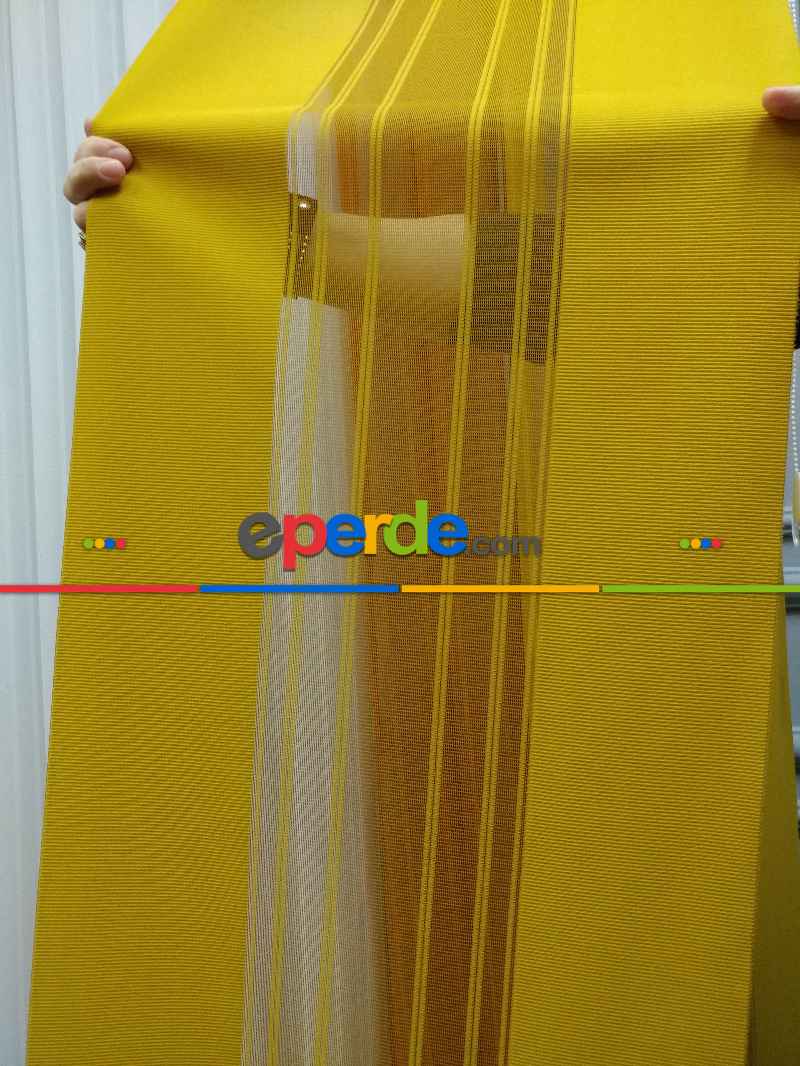 Lens Akıllı Dikey Tül Perde 117- Beyaz-kahve Koyu-hardal