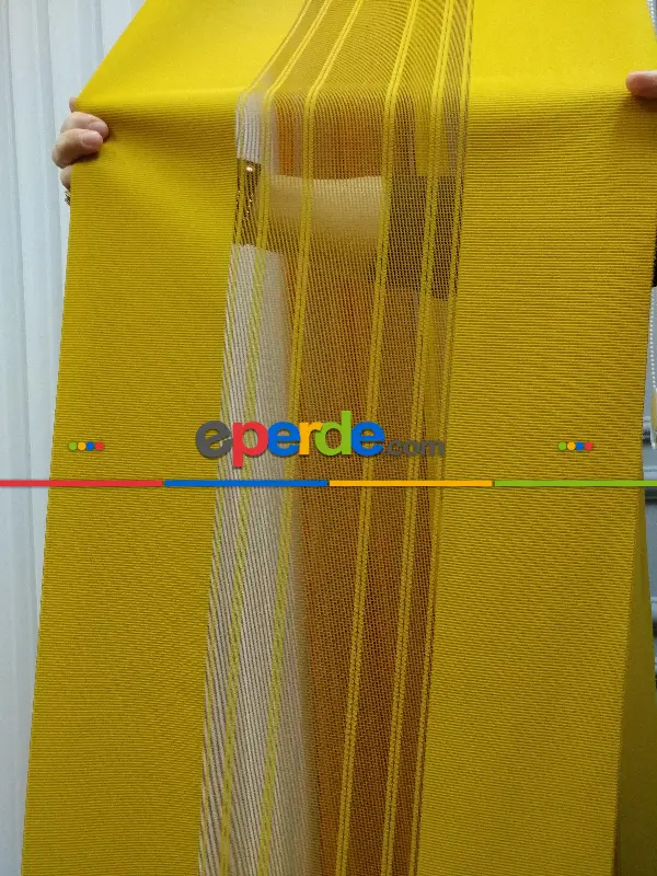 Lens Akıllı Dikey Tül Perde 117- Beyaz-kahve Koyu-hardal