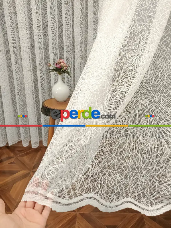 Oturma Odası - Spor Desen Fransız Dantel Tül Perde 562- Ekru