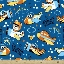 Bebek Odası Fon - Uçak Desenli Fon Perde Evm839 Kumaşı Kalındır Duck Bezi Değildir- Mavi