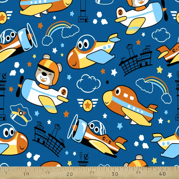 Bebek Odası Fon - Uçak Desenli Fon Perde Evm839 Kumaşı Kalındır Duck Bezi Değildir- Mavi