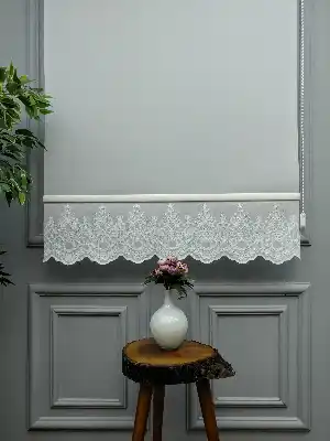 Mutfak Stor Perde - İşlemeli- Ekru