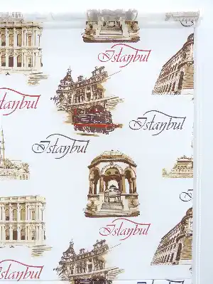 İstanbul Desen Stor Perde- Kahverengi-Gül Kahve-Krem Açık