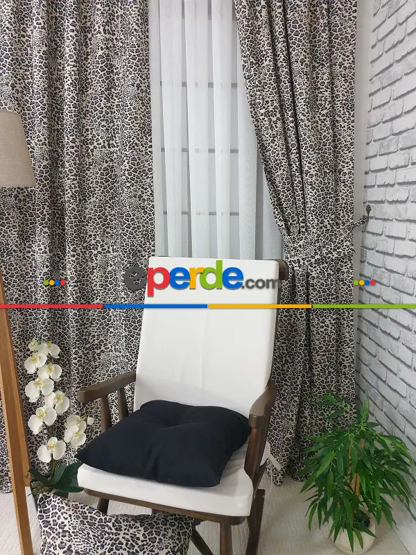 Leopar Desenli Baskılı Fon Perde - Kampanyalı Kaliteli Ürün-  Çok Renkli 3