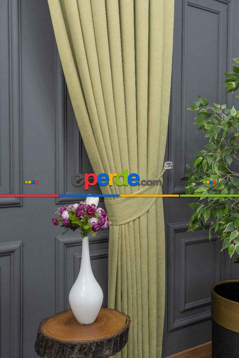 Su Yeşili Rengi Düz Fon Perde En Dökümlü Fon Perde