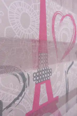 Çocuk Odası - Kalpli Paris Desen Zebra Perde- Menekşe Kırmızı