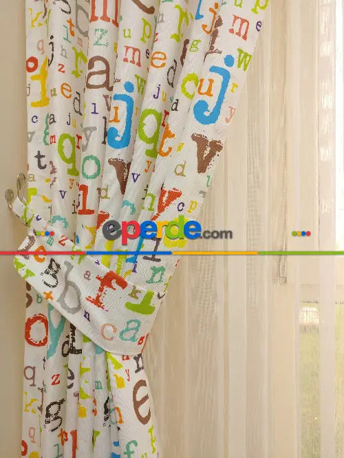 Harf Desen Kız & Erkek Çocuk Odası Fon Perde Gri-füme-antrasit-sarı-kiremit Rengi-mint-pudra-kahve-hardal-fıstık Yeşili