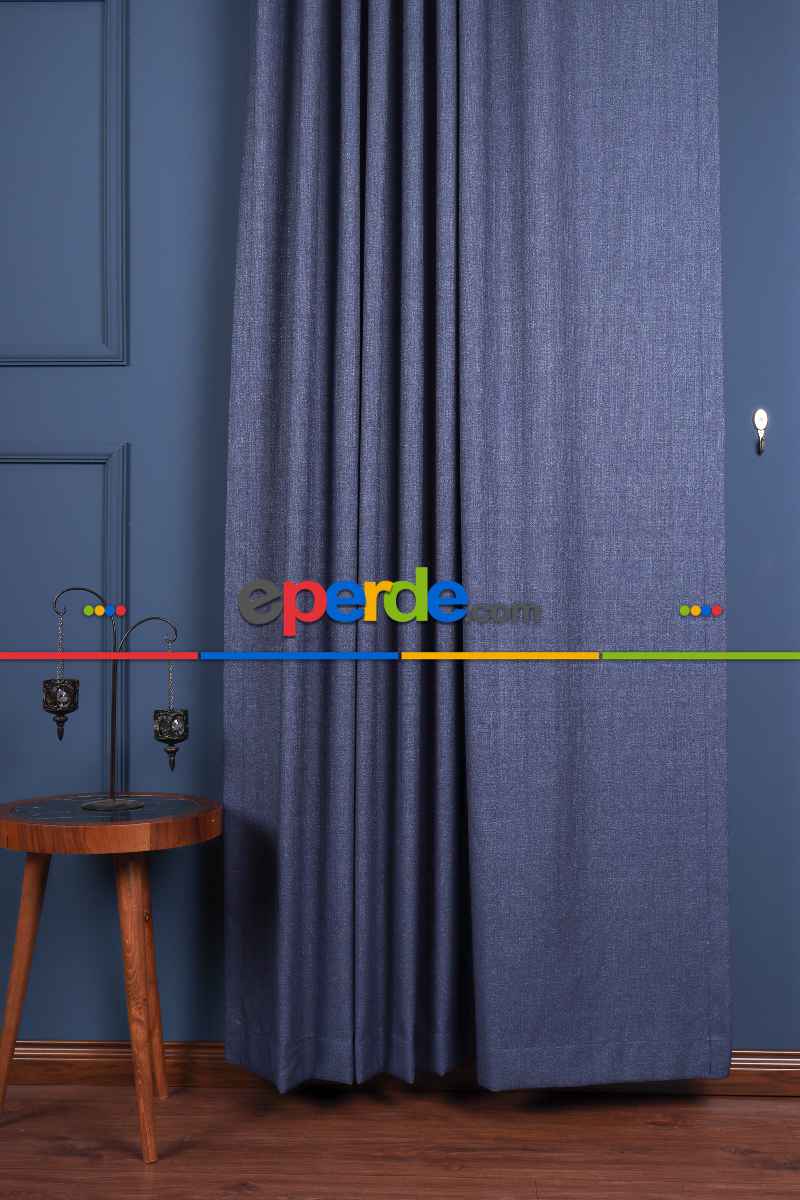 Gece Mavi Jakar Dokuma Fon Perde