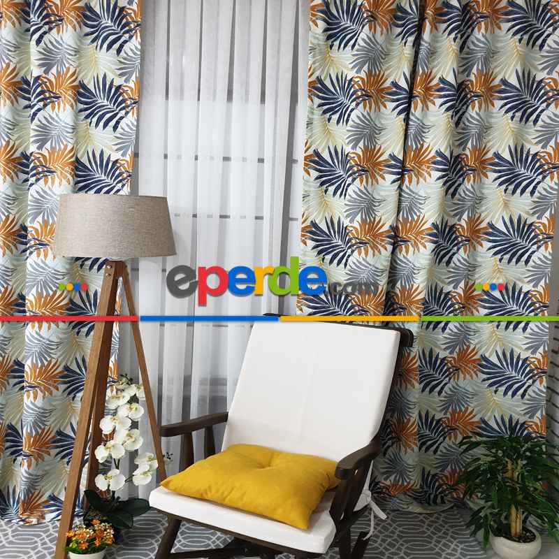 Mutfak Perdesi Kanat Fon Perde Yaprak Desenli- Siyah