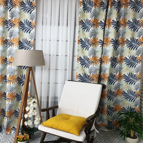 Mutfak Perdesi Kanat Fon Perde Yaprak Desenli- Siyah