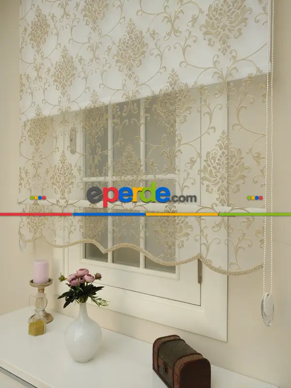 Yatak Odası - Yakma Tül Stor - Çiftli Sistem Desenli Perde (burn Out)- Nohut Rengi-açık Vizon