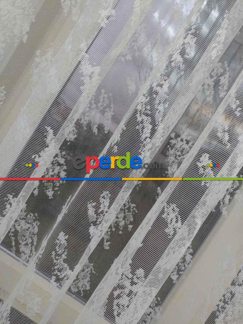 Mutfak Tül Perde Spor Desen - Ütü İstemez- Ekru