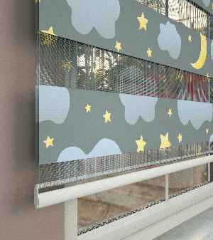 Bulut Desenli Baskılı Zebra Perde- Çok Renkli