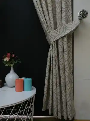 Dairesel Desenli Oturma Odası Fon Perde- Sütlü Kahve