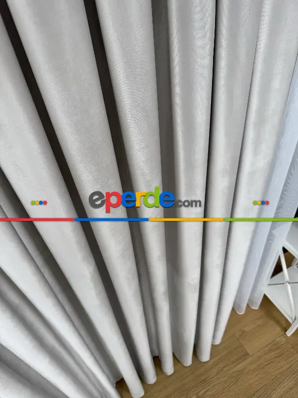 Yatak Odası - Açık Gri İthal Kadife Fon Perde, Premium Kalite Serisi Kadife Fon Perde