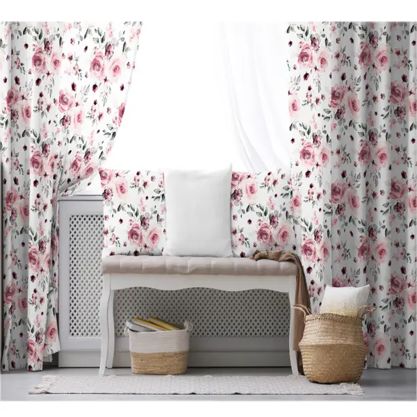 Çiçek Desenli Fon Perde Evim502 Kumaşı Kalındır Duck Bezi Değildir- Mavi-beyaz