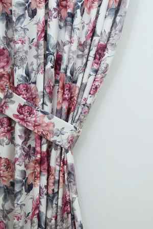 Fon Perde Desenli 55487 Güllü ( Pembe - Mor - Gri )- Gri-Füme-Antrasit-Pembe