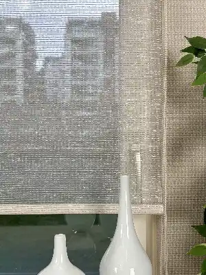 Ekru Krem Çiftli Sistem Tül Stor Perde, Standart Metal Kasalı Yüksek Kalite Kornişe Kolay Montaj Seçenekli