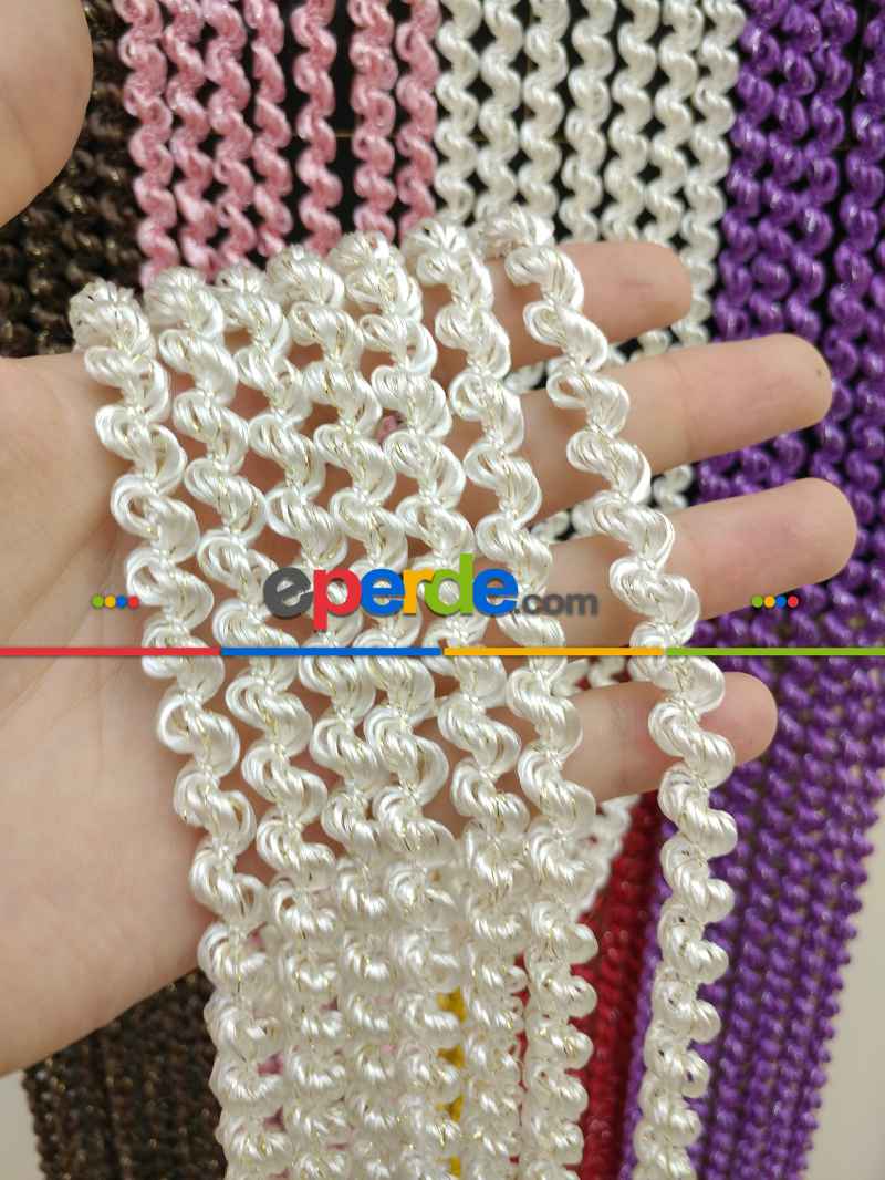 Beyaz Altın Rengi İp Perde Duble Bukle Serisi- Beyaz-altın