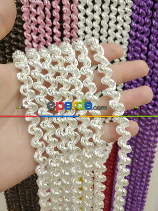 Beyaz Altın Rengi İp Perde Duble Bukle Serisi- Beyaz-altın