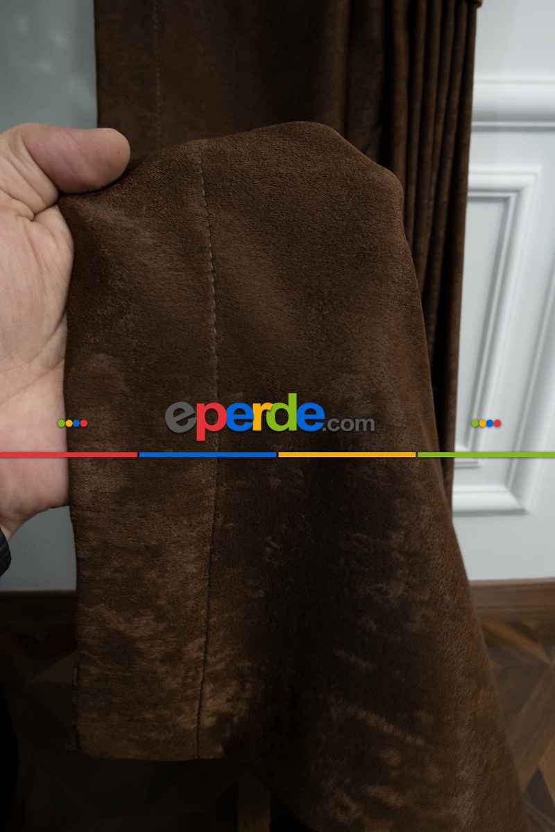 Salon - Soft Kahve Fon Perde Dökümlü En - Kahve Koyu