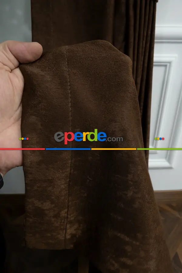 Salon - Soft Kahve Fon Perde Dökümlü En - Kahve Koyu