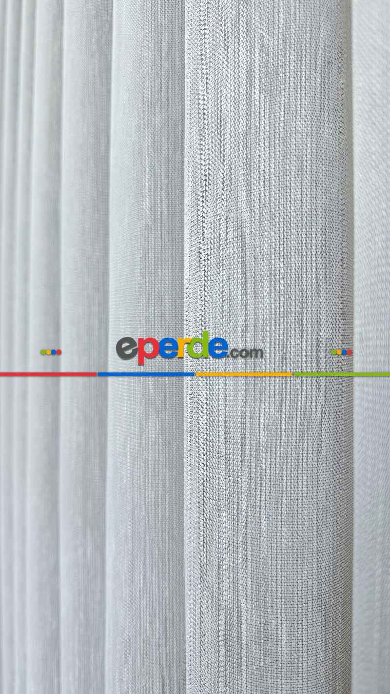 Açık Gri Keten Düz Tül Perde - Ağır Gramajlı Premium