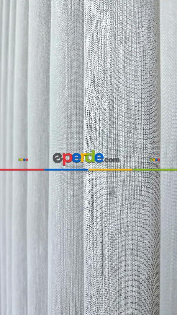 Oturma Odası - Açık Gri Keten Düz Tül Perde - Ağır Gramajlı Premium