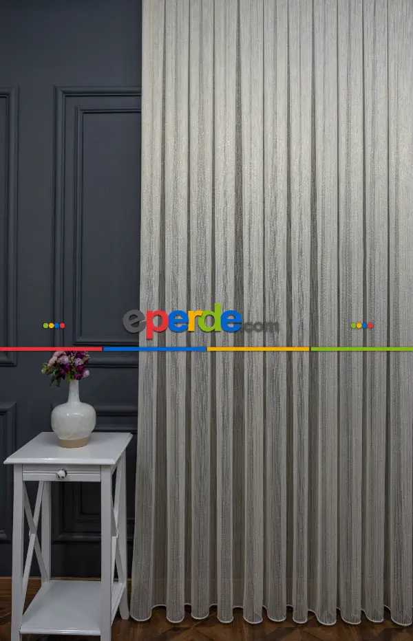 Altın Çizgili Düz Fantezi Tül Perde