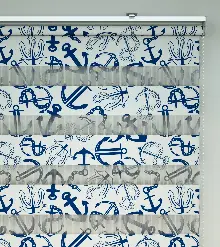 Bebek Odası Zebra Perde - Çapa Baskılı Zebra Perde- Mavi-Beyaz