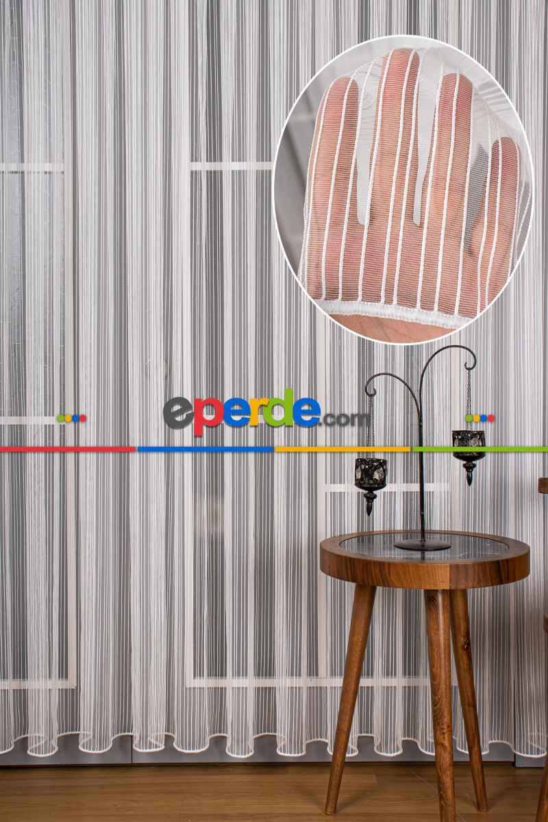 Mutfak Tül Perde - Pileli Düz Mutfak Perdesi- Ekru