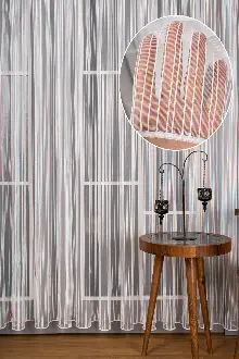 Salon Tül Perde - Fırsat !!! Birinci Kalite Çizgili Tül (gramajı Yüksek ) Ekru Renk Kırık Beyaz- Ekru