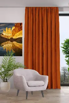 Kadife Dokulu Fon Perde Pilesiz Tek Kanat Kiremit