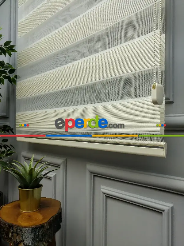 Salon Zebra Perde - 2021 Sezonu - Zebra Perde - Micro Plise Zebra Perde- Krem Açık